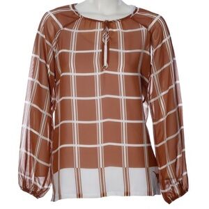 University of Texas Longhorns plaid polyester sheer long sleeves tunic top Sz L